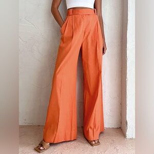 Vitamin C Linen Cotton Wide Leg Pants Orange M CC9 29x29